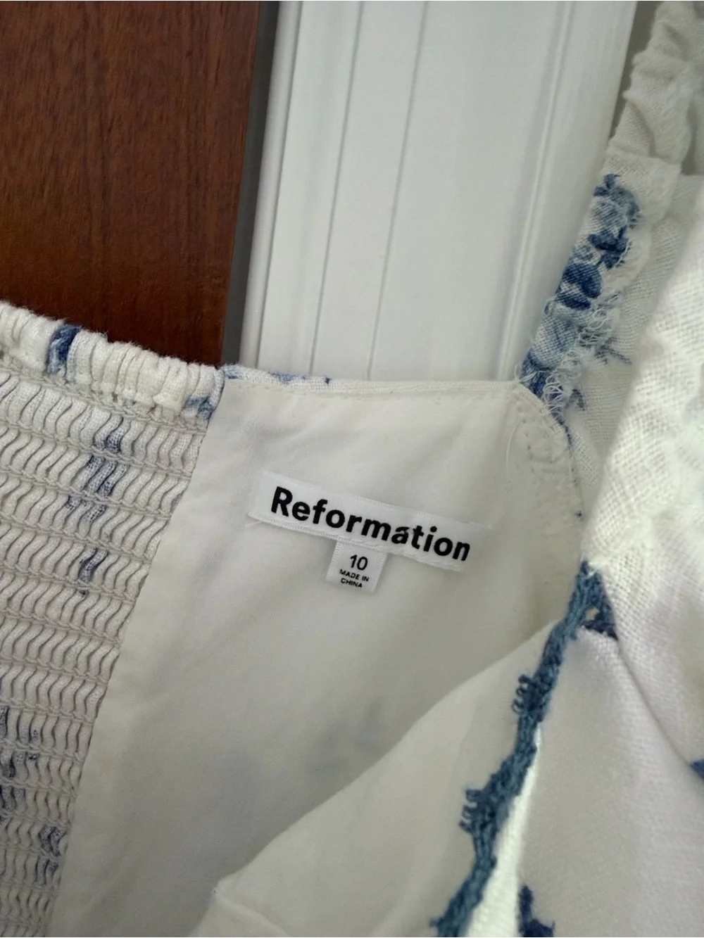 Reformation Marella Linen Top- Blue White floral print